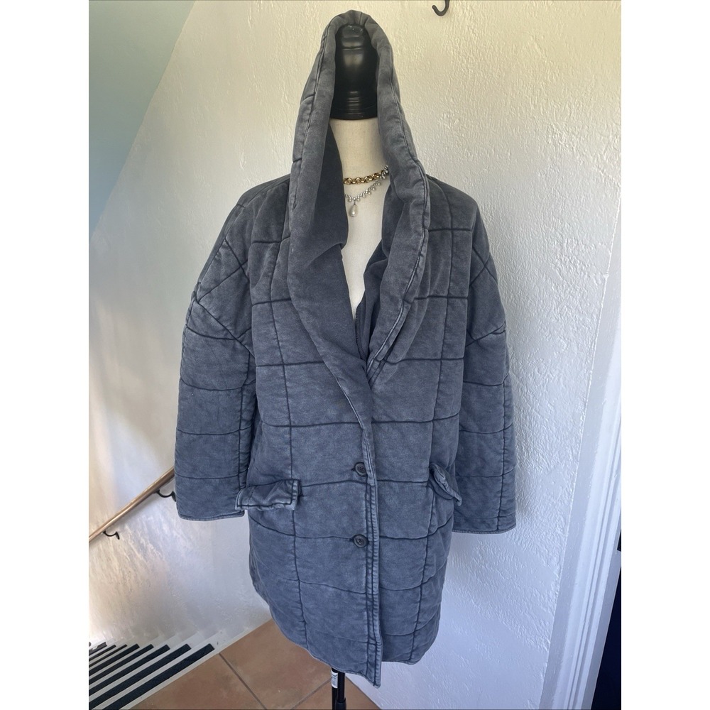 Forever 21 NWOT‎ Gray Quilted Blanket Coat With Pockets Shaw Collar size small - Picture 3 of 7